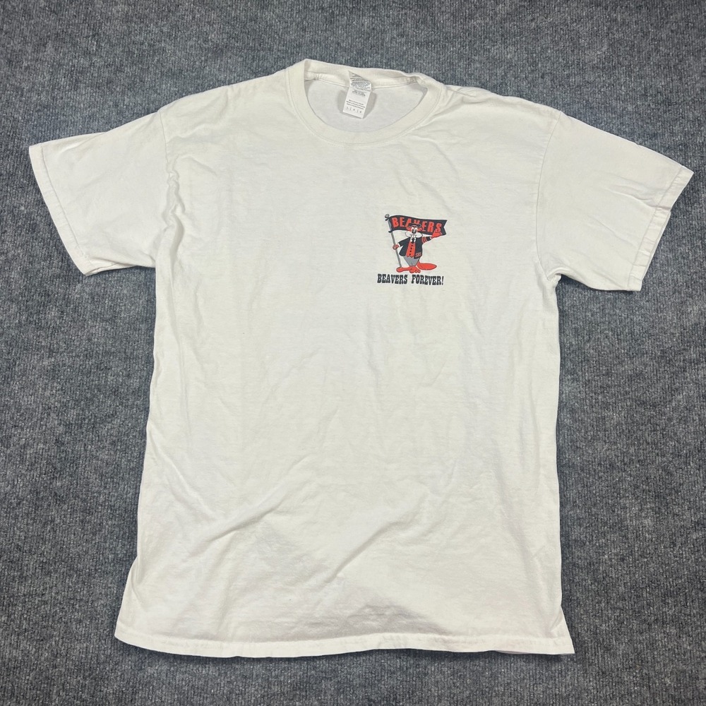 Gildan Beavers Paradise T Shirt Mens Large Beige Heavy Cotton Graphic Crew Neck